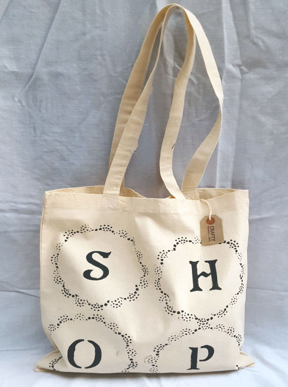 Cotton Tote Bag with Circular Shop Design in Black