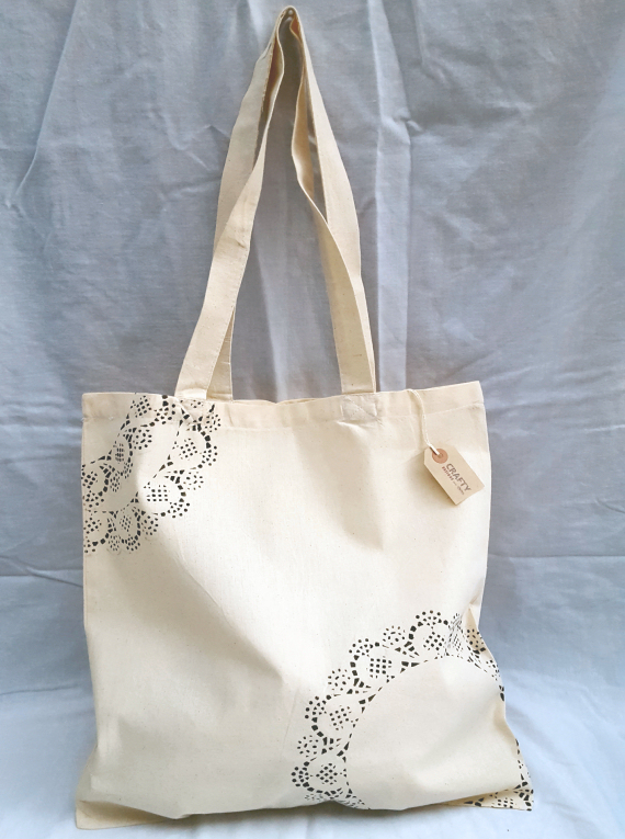Cotton Tote Bag with a Black Pattern Design