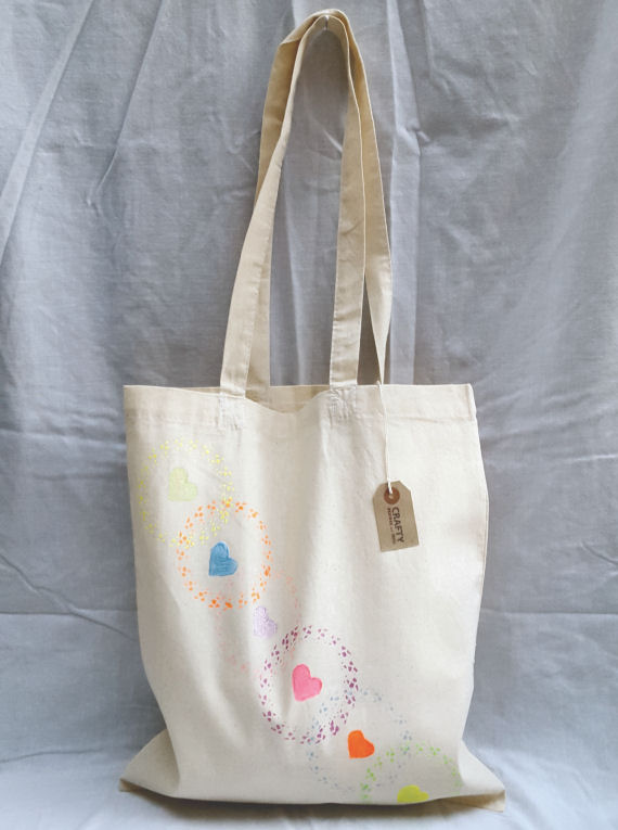 Cotton Tote Bag with a Circle and Heart Multi-Colour Pattern Design