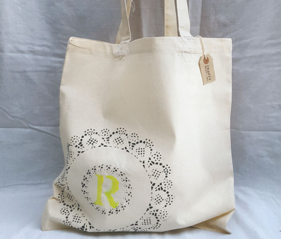 A Natural Cotton Tote Shoulder Bag with a Circular Design and Initial(s)