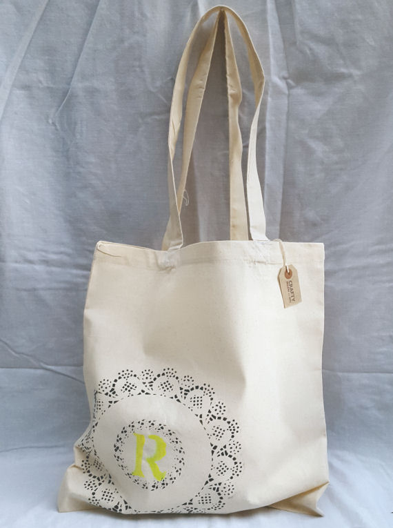 Cotton Tote Bag with a Circular Design and Initial(s)
