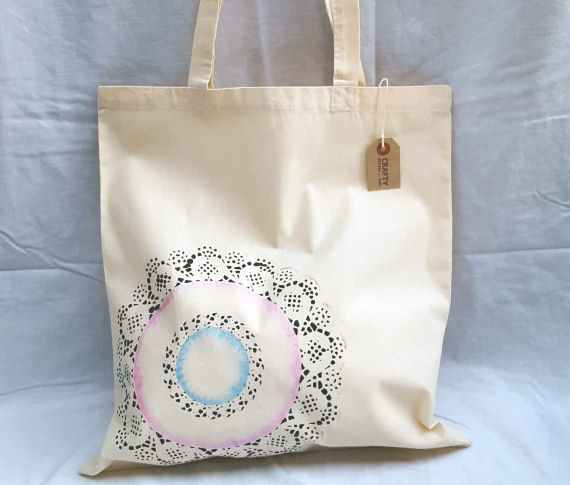 Cotton Tote Shoulder Bag with Circular Design