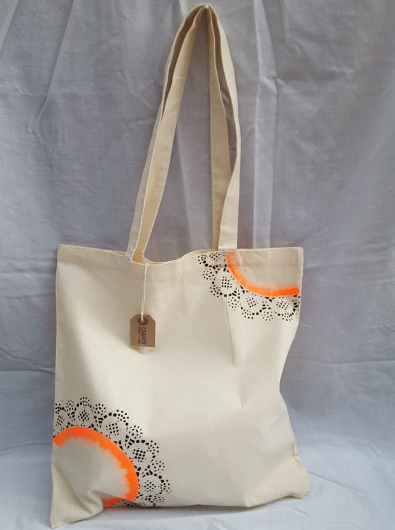 Cotton Tote Bag with Orange & Black Design