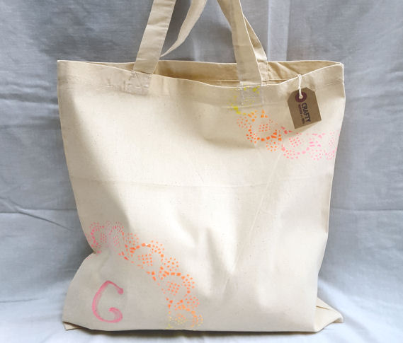 A Natural Cotton Tote Shoulder Bag with Rainbow Effect Design & Initial(s)