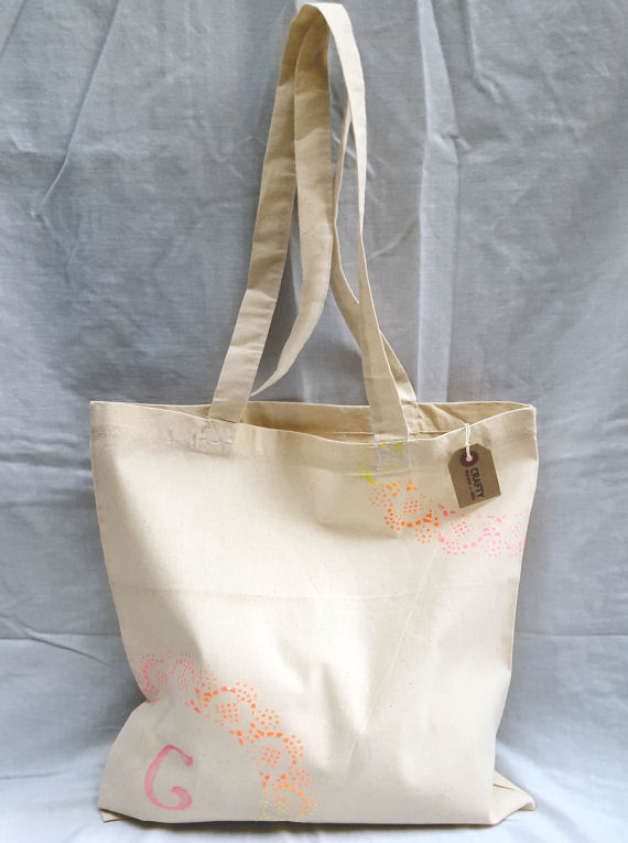 Cotton Tote Bag with Rainbow Effect Design & Initial(s)