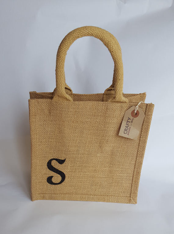 Jute Hessian Lunch Bag with Initial