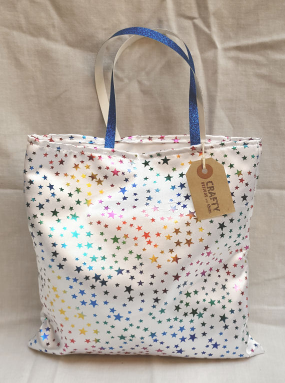 Multi-Colour Star Design White Satin Gift Bag