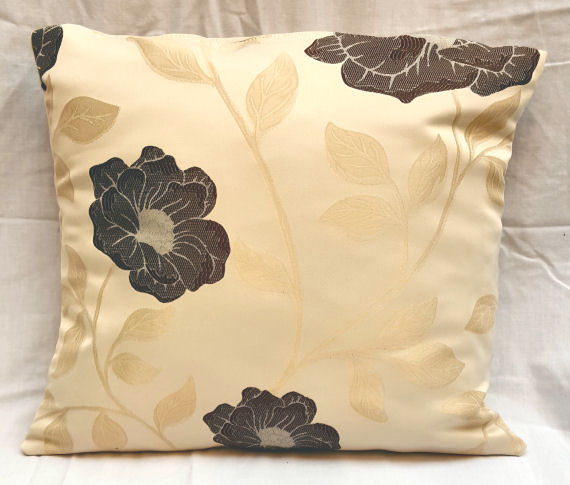 Brown Floral Pattern Cushion on Cream with Zip