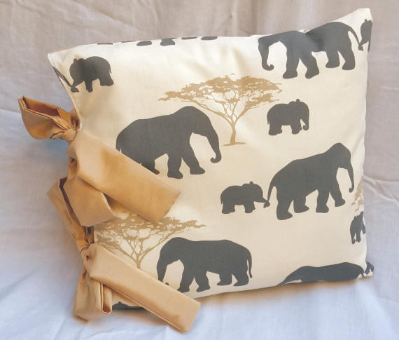 Elephant Design Cushion on Cream with Bows