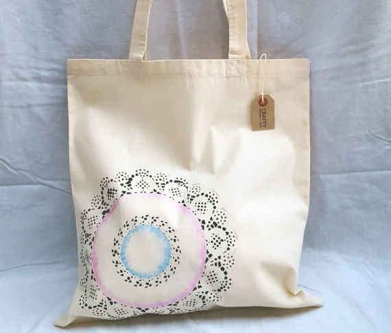 Cotton Tote Shoulder Bag with Circular Design