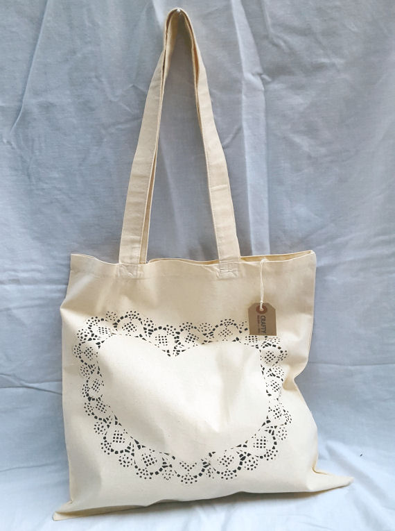 Cotton Tote Bag Heart Design in Black