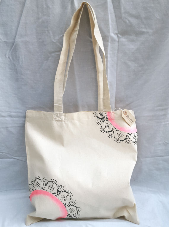 Cotton Tote Bag with Pink & Black Design