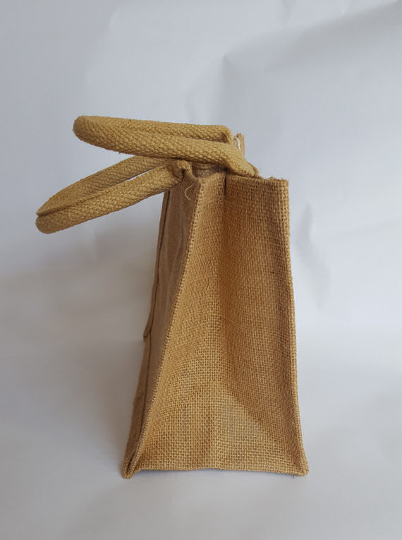 A Natural Hessian Jute Lunch Bag with Initial Design