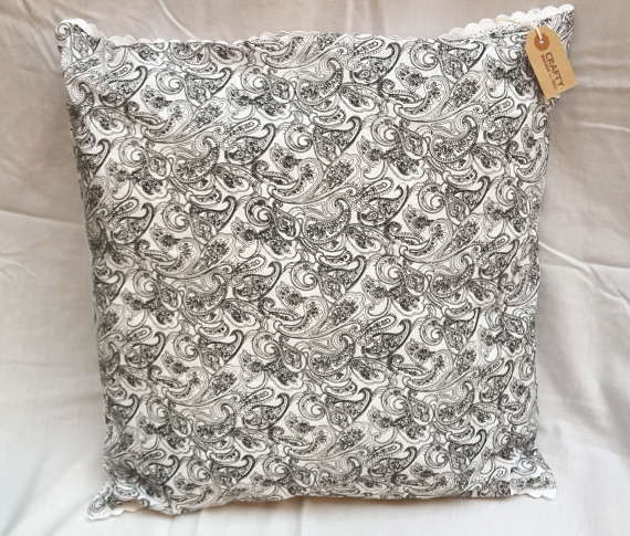 Black Pattern / Spot Design Cushion on White with Buttons